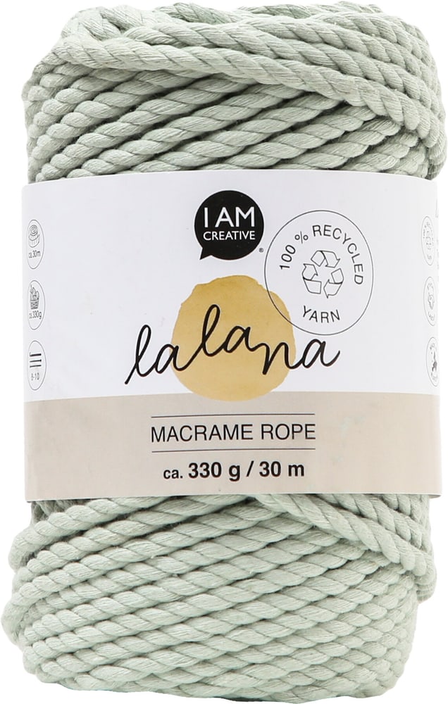 Macrame Rope little green, filato Lalana per lavorazioni in macramè, intrecci e annodature, grigio-verde, 5 mm x circa 30 m, circa 330 g, 1 gomitolo Filato macramè 668364700000 N. figura 1