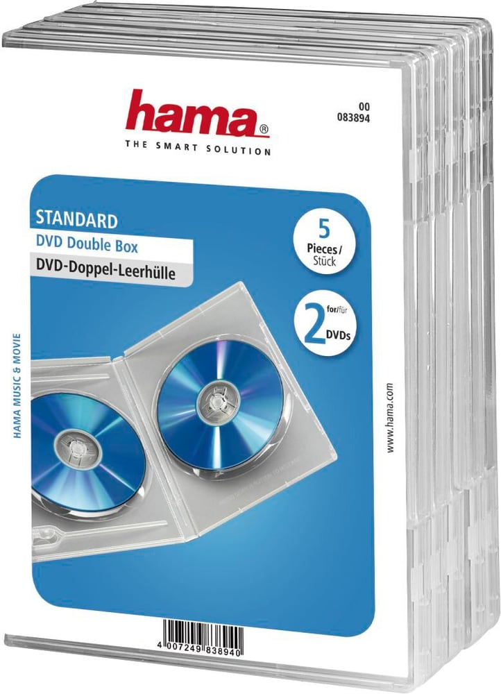 Boîtier double pour DVD, lot de 5, Transparent Boîtier vide pour médias optiques Hama 785300180928 Photo no. 1
