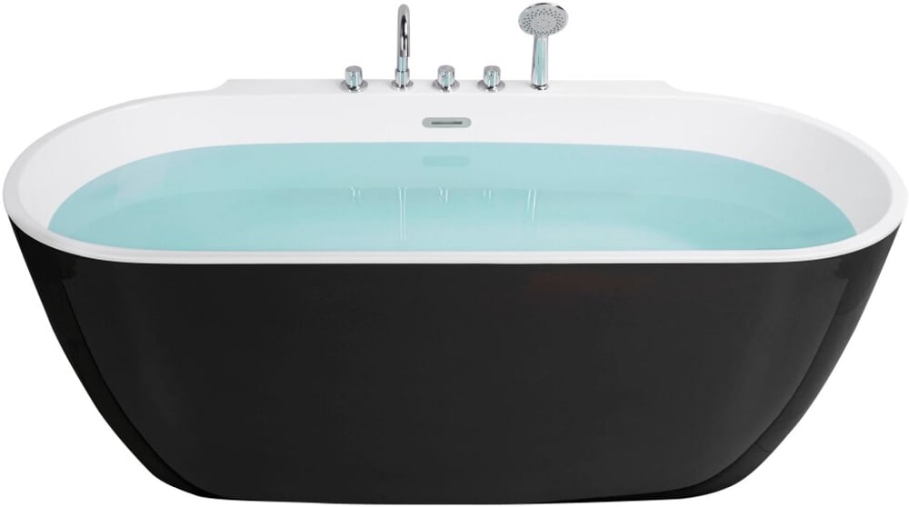 Badewanne freistehend schwarz mit Armatur oval 170 x 80 cm ROTSO Freistehende Badewanne Beliani 759245300000 Bild Nr. 1