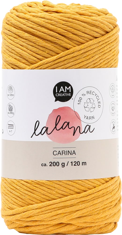 Carina mustard, fil Lalana pour crochet, tricot, tissage &amp; projets macramé, jaune moutarde, 3 mm x env. 120 m, env. 200 g, 1 écheveau Laine 668361200000 Photo no. 1