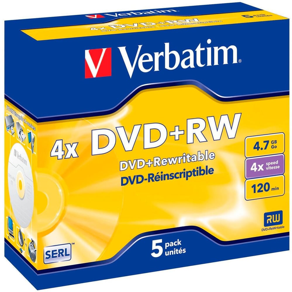 DVD+RW 4.7 GB, Jewelcase (5 Stück) DVD Rohlinge Verbatim 785302435945 Bild Nr. 1