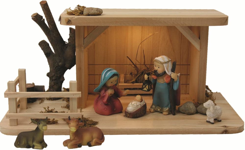 Krippe Stall mit Figuren 8.5 cm. 8 Stück Weihnachtsszenen Botanic-Haus 785302412727 Bild Nr. 1