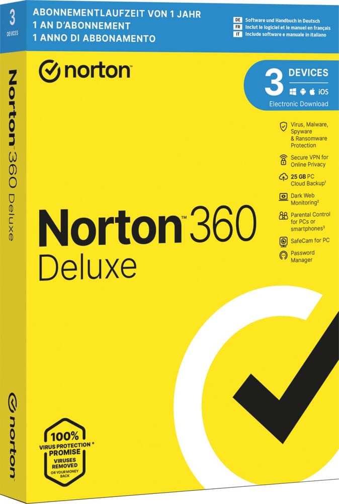 Security 360 Deluxe with 25GB 3 Device - PC/Mac/Android/iOS Antivirus (Box) Norton 785300146583 N. figura 1