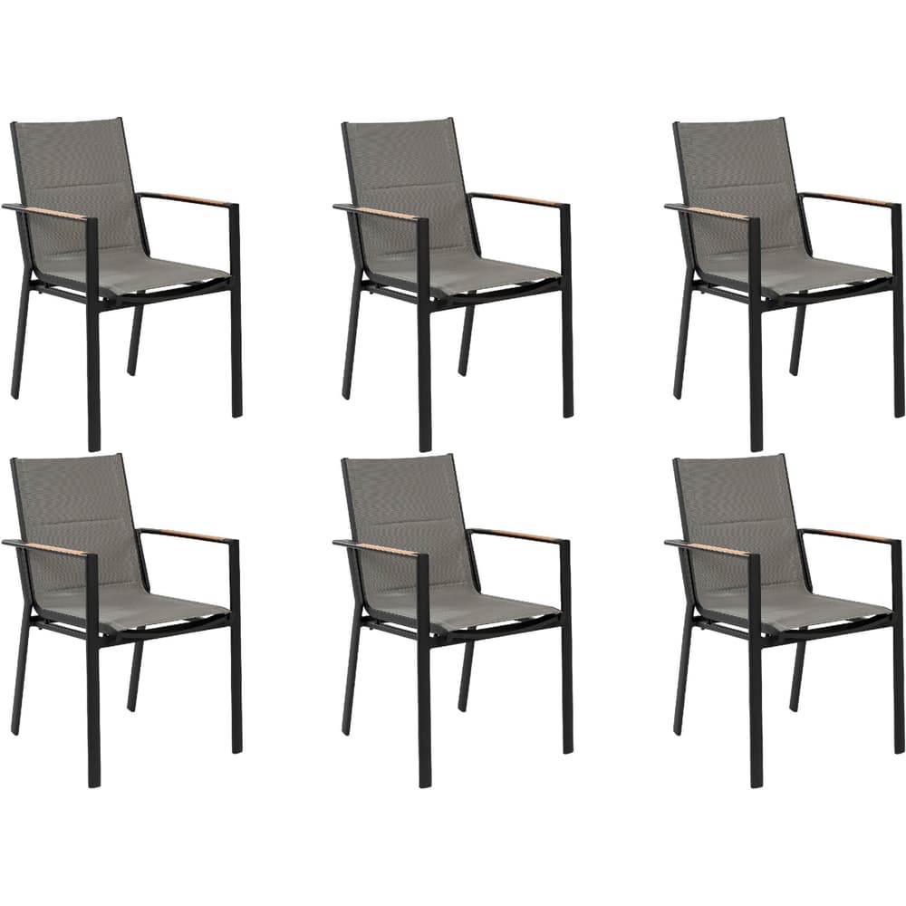 Set di 6 sedie da giardino metallo nero e legno chiaro BUSSETO Sedia da giardino Beliani 674741000000 N. figura 1
