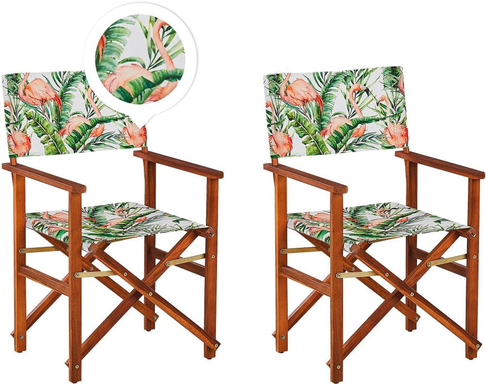 Set di 2 sedie in legno di acacia scuro fenicotteri multicolore CINE Sedia da giardino Beliani 655797900000 N. figura 1