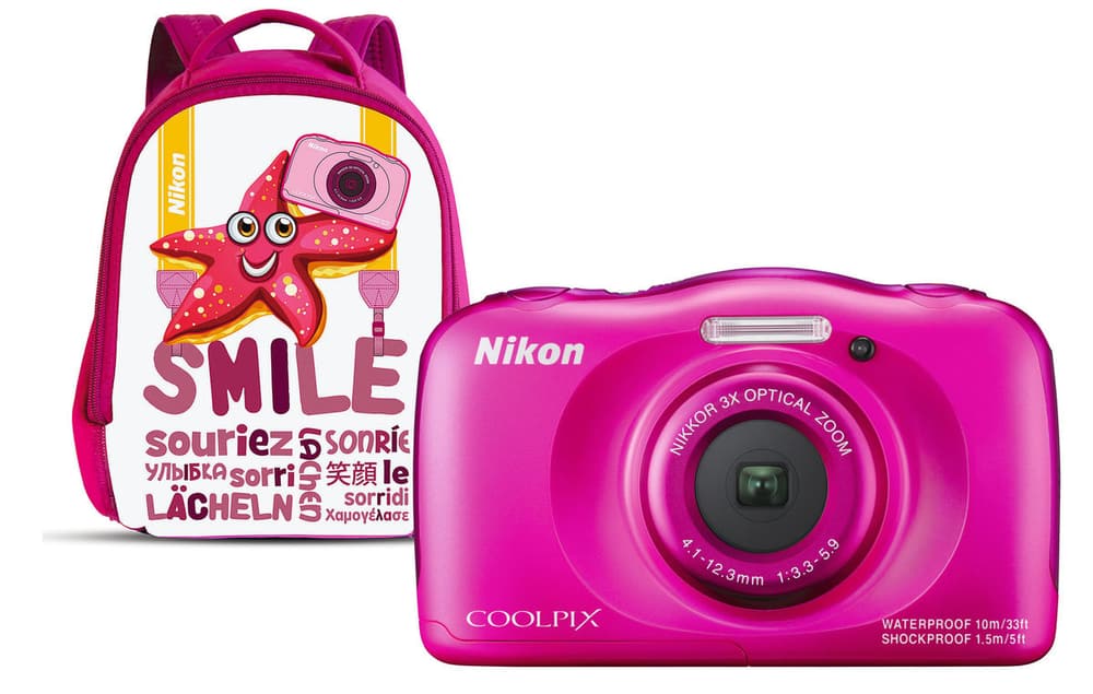 S33 set familial app. photo compact rose vif, avec sac à dos pour enfants Nikon 79342050000015 Photo n°. 1