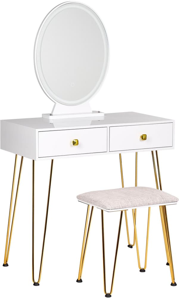 Coiffeuse blanc et doré avec miroir à LED et tabouret CAEN Table de maquillage Beliani 676112900000 Photo no. 1