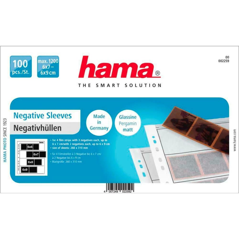 Negativ-Hüllen, Pergamin, 4 Streifen à 3 Negative, 6x7 cm, 100 St. Analogfilmentwicklung Hama 785300171666 Bild Nr. 1