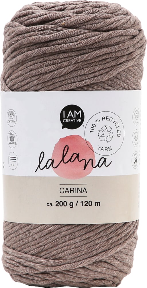 Carina coffee, fil Lalana pour crochet, tricot, tissage &amp; projets macramé, marron, 3 mm x env. 120 m, env. 200 g, 1 écheveau Laine 668360800000 Photo no. 1