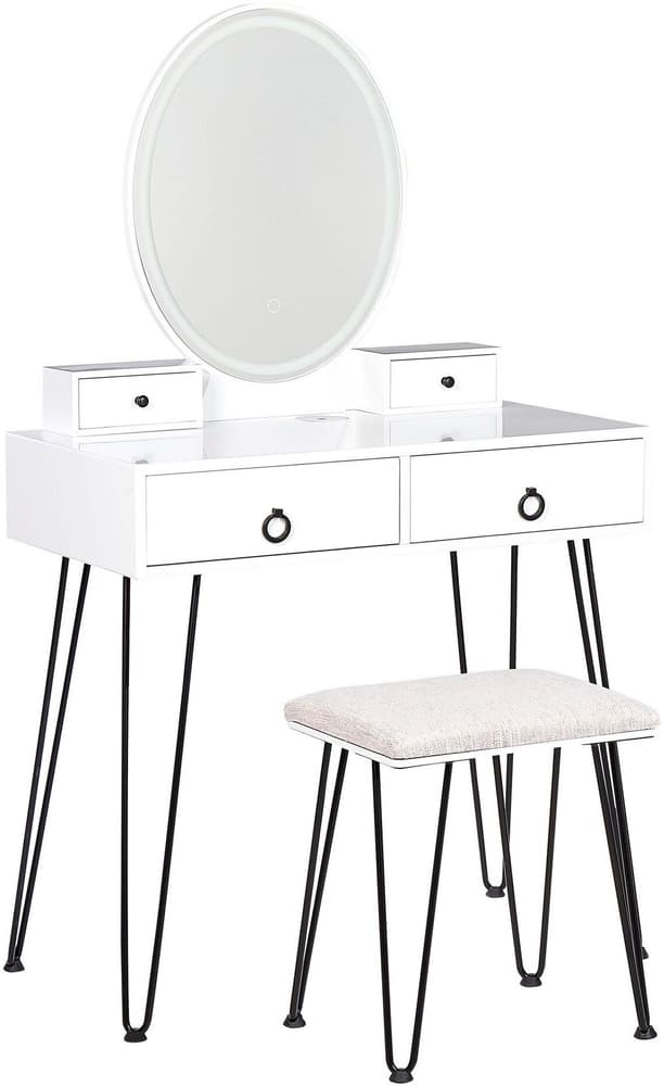 Tavolino da toeletta con 4 cassetti e specchio LED bianco e nero SOYE Tavolino da toilette Beliani 676113100000 N. figura 1