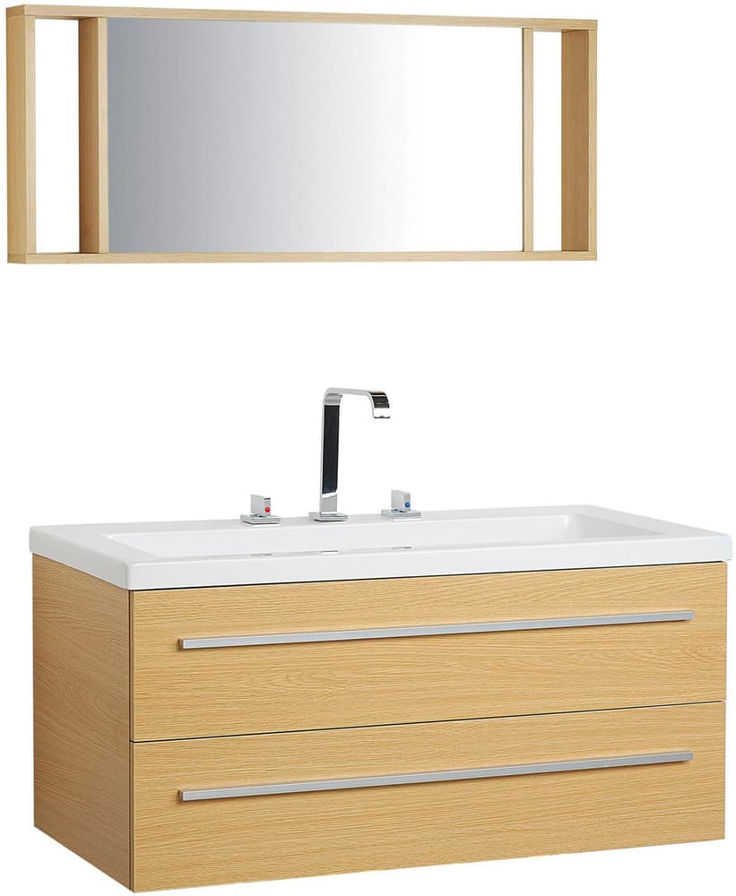 Mobile lavabo con specchio e 2 cassetti beige e argento ALMERIA Set Beliani 658060000000 N. figura 1