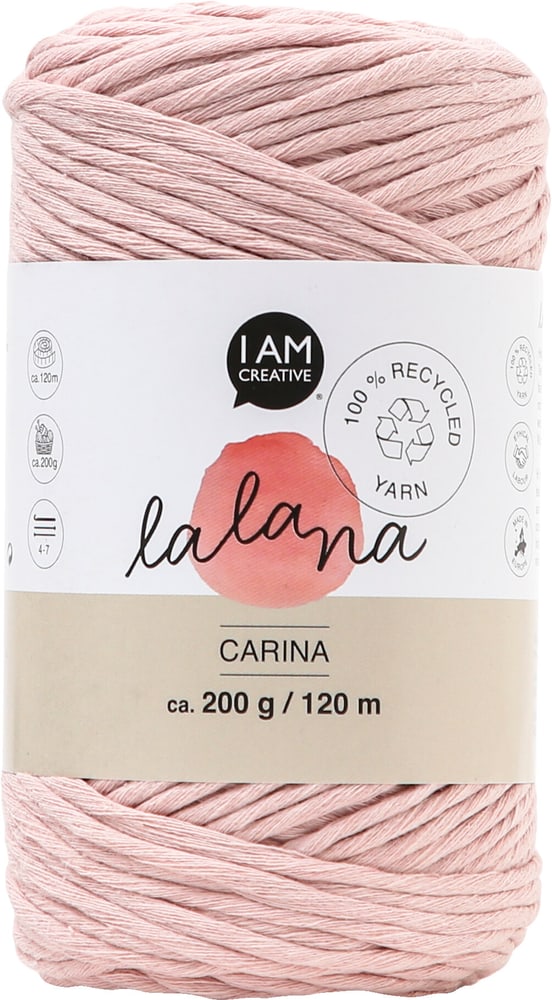 Carina powder, Lalana fil pour crochet, tricot, tissage &amp; projets macramé, rose, 3 mm x env. 120 m, env. 200 g, 1 écheveau Laine 668361300000 Photo no. 1