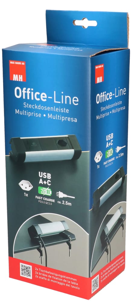 Multipresa Office Line 1x tipo 13, 1x USB A, 1x USB C, PD + QC Steckdosenleiste Max Hauri 613311300000 N. figura 1