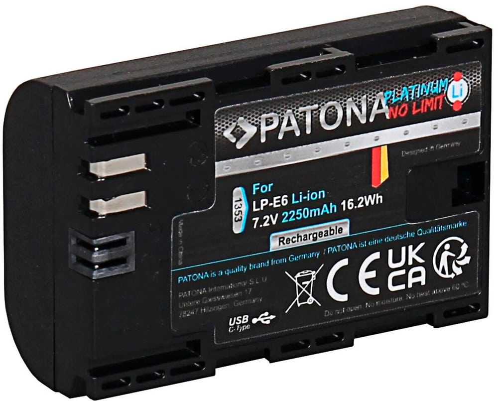 Platinum Canon LP-E6 USB-C Input Batterie pour appareil photo Patona 785300182209 Photo no. 1