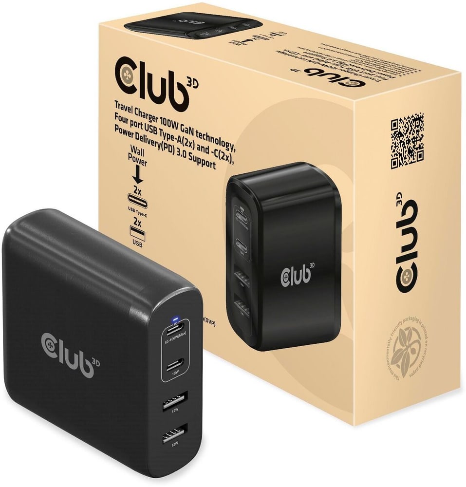 USB-Wandladegerät 100 W GaN-Technologie Universal-Ladegerät Club 3D 785300188590 Bild Nr. 1