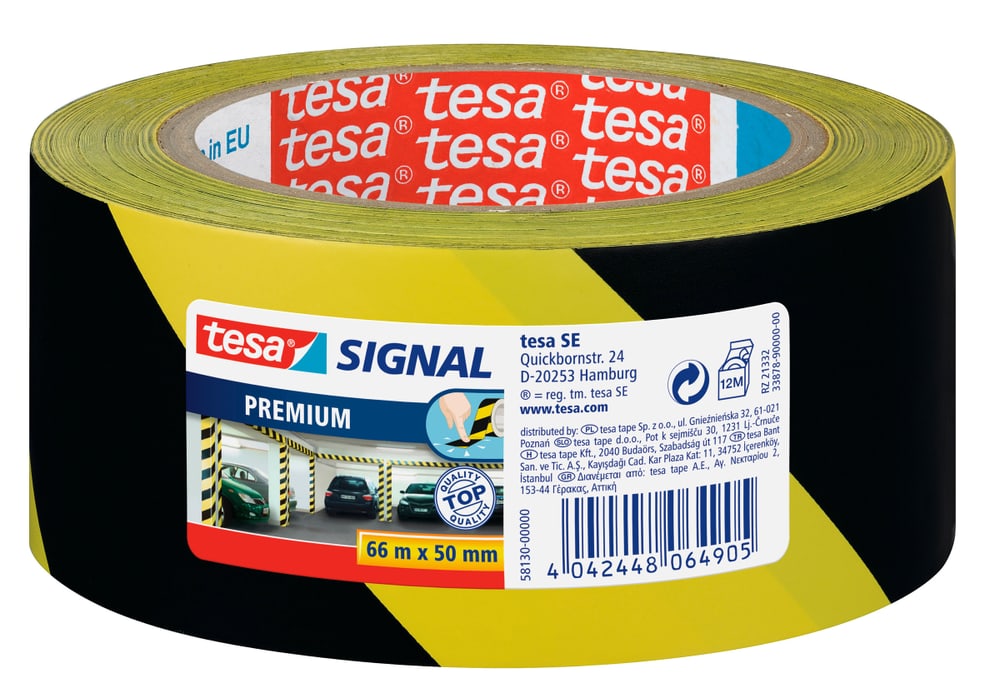 SIGNAL Premium Ruban de sécurisation et de délimitation, noir/jaune, 66mx50mm Rubans adhésifs Tesa 663077000000 Photo no. 1