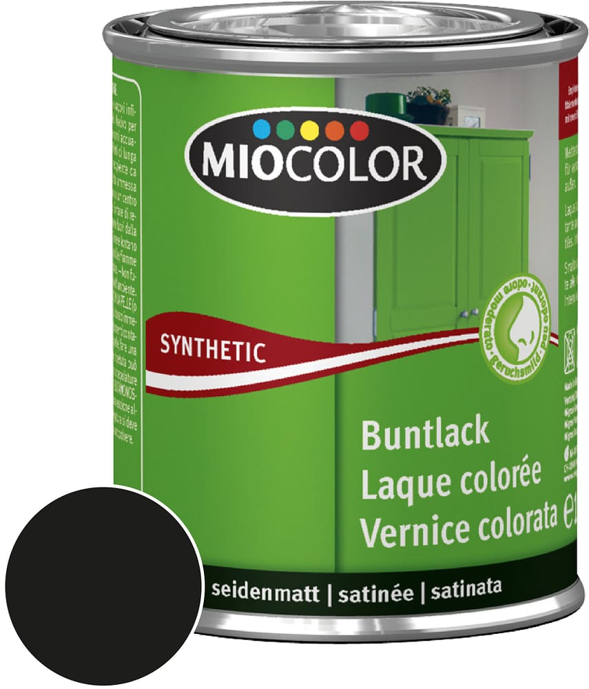 Synthetic Buntlack seidenmatt Schwarz 375 ml Synthetic Buntlack Miocolor 661439400000 Farbe Schwarz Inhalt 375.0 ml Bild Nr. 1