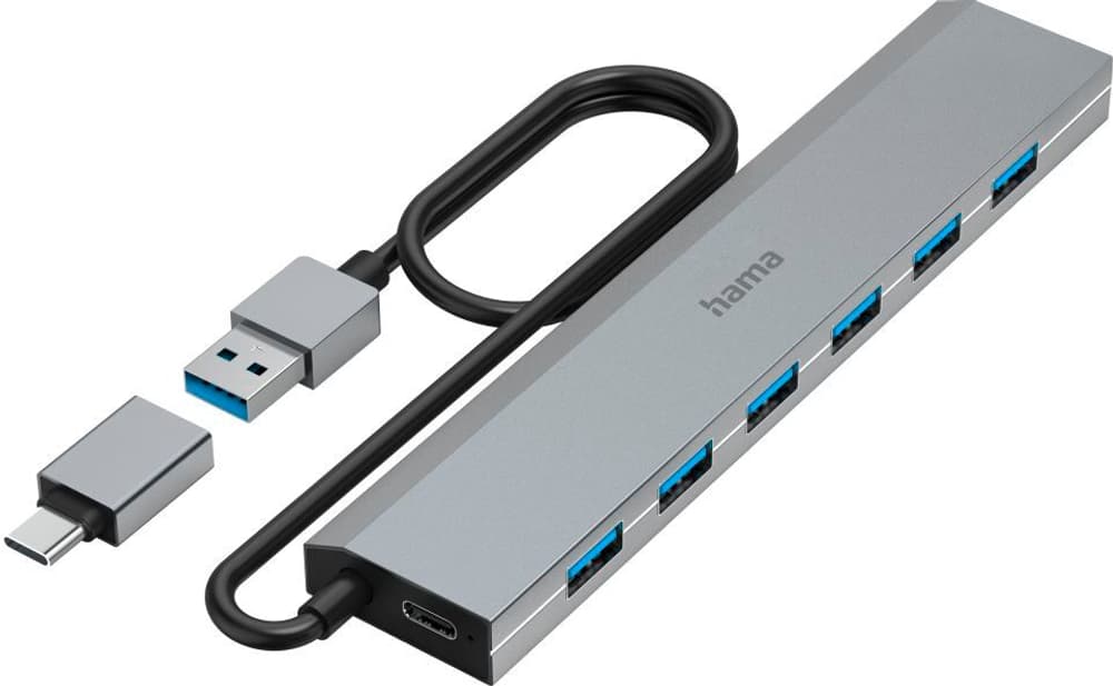 7 Ports, USB 3.2 Gen1, 5 Gbit / s Hub USB + station d’accueil Hama 785300179606 Photo no. 1