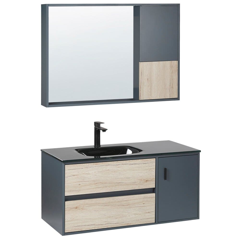 Mobile bagno con specchio legno chiaro e grigio 100 cm TERUEL Set Beliani 621033500000 N. figura 1
