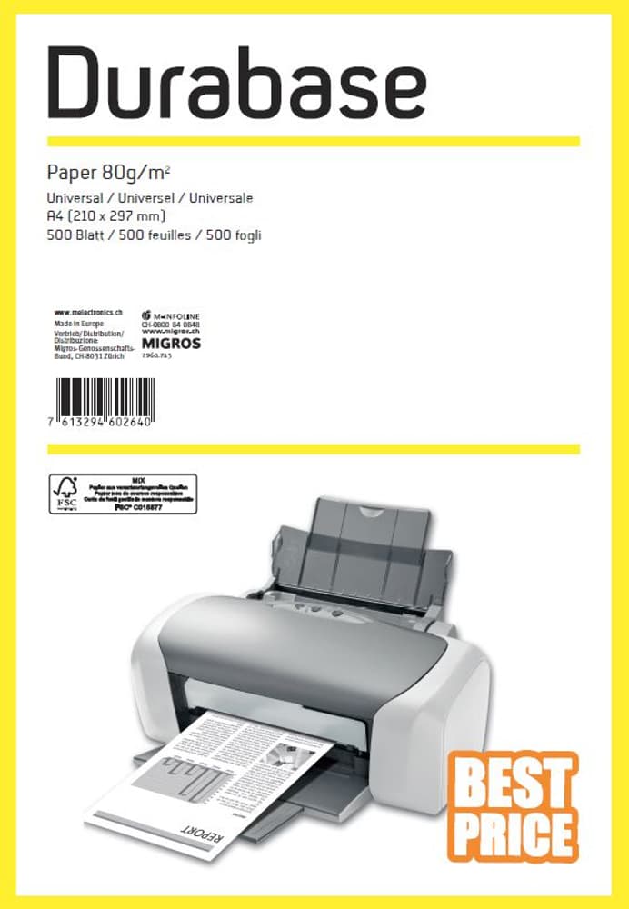 Paper Universel A4 80g, 500 feuilles Papier pour imprimante Durabase 796074500000 Photo no. 1