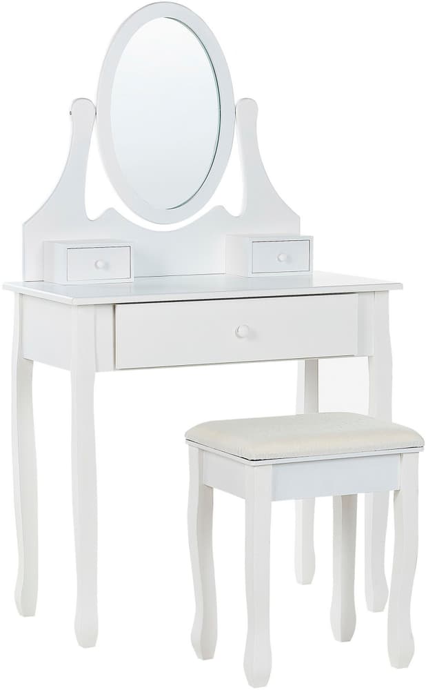 Coiffeuse à 3 tiroirs avec miroir ovale et tabouret blanc ASTRE Table de maquillage Beliani 674736300000 Photo no. 1