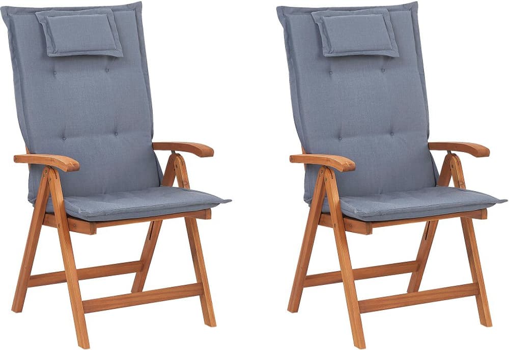 Set di 2 sedie da giardino in legno di acacia con cuscini blu JAVA Sedia da giardino Beliani 759234500000 N. figura 1