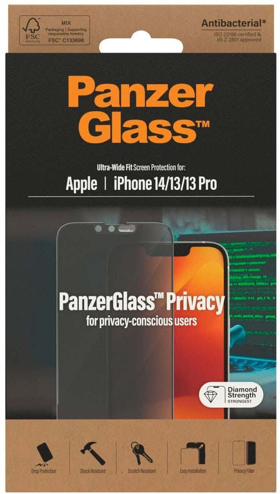 Ultra Wide Fit Privacy iPhone 13/13 Pro/14 Smartphone Schutzfolie Panzerglass 785300187182 Bild Nr. 1