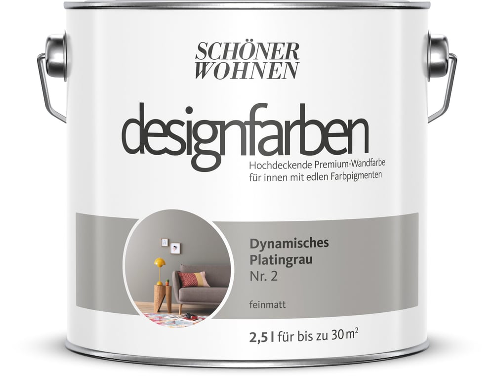 Designfarbe Platingrau 2,5 l Pittura per pareti Schöner Wohnen 660977800000 Contenuto 2.5 l N. figura 1
