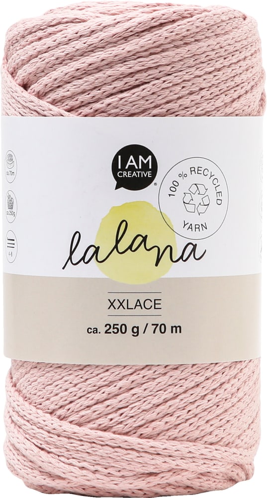 Xxlace powder, fil de chaîne Lalana pour crochet, tricot, nouage &amp; macramé, rose, env. 3 mm x 70 m, env. 200 g, 1 écheveau Laine 668368700000 Photo no. 1