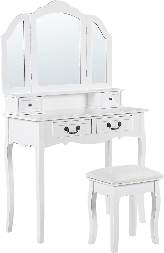 Coiffeuse blanche 4 tiroirs avec miroir et tabouret FLEUR Table de maquillage Beliani 759226200000 Photo no. 1