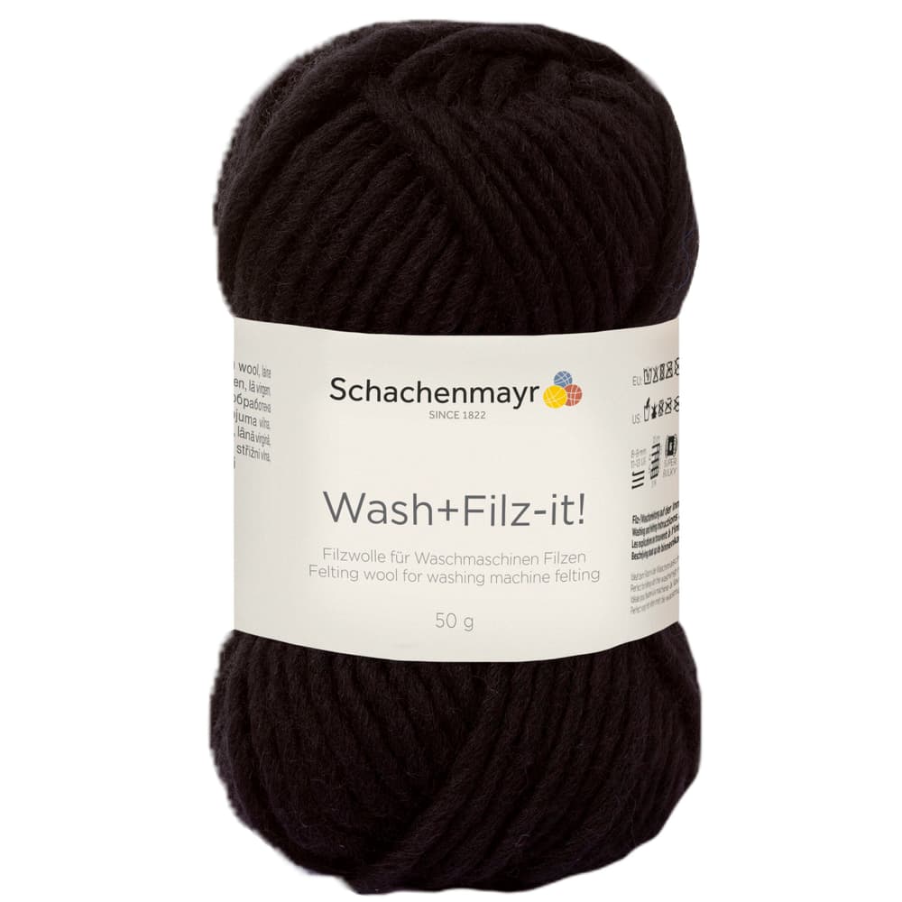 Laine  «Wash + Filz-it!» Feutre de laine Schachenmayr 667089000010 Couleur Noir Dimensions L: 14.0 cm x L: 7.5 cm x H: 7.0 cm Photo no. 1