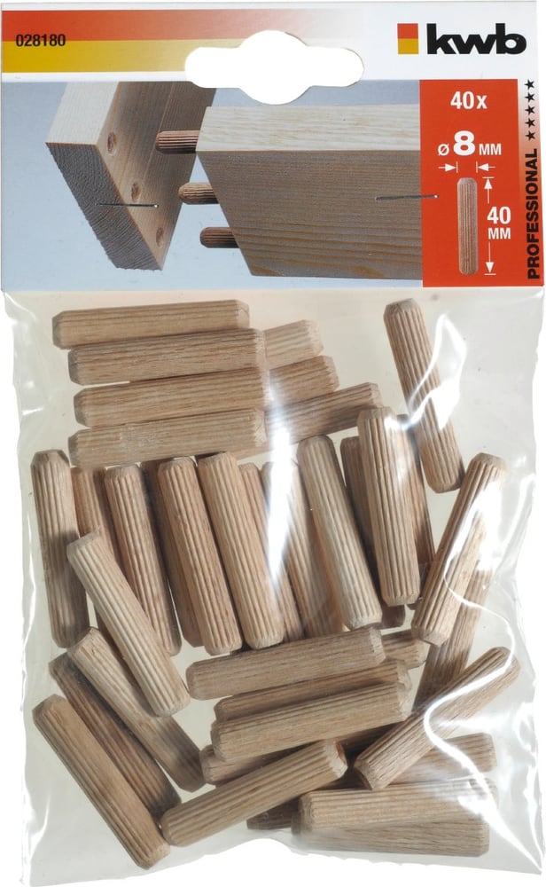 Spine in legno 8 x 40 mm, 40 pz. Tasselli kwb 616220900000 N. figura 1