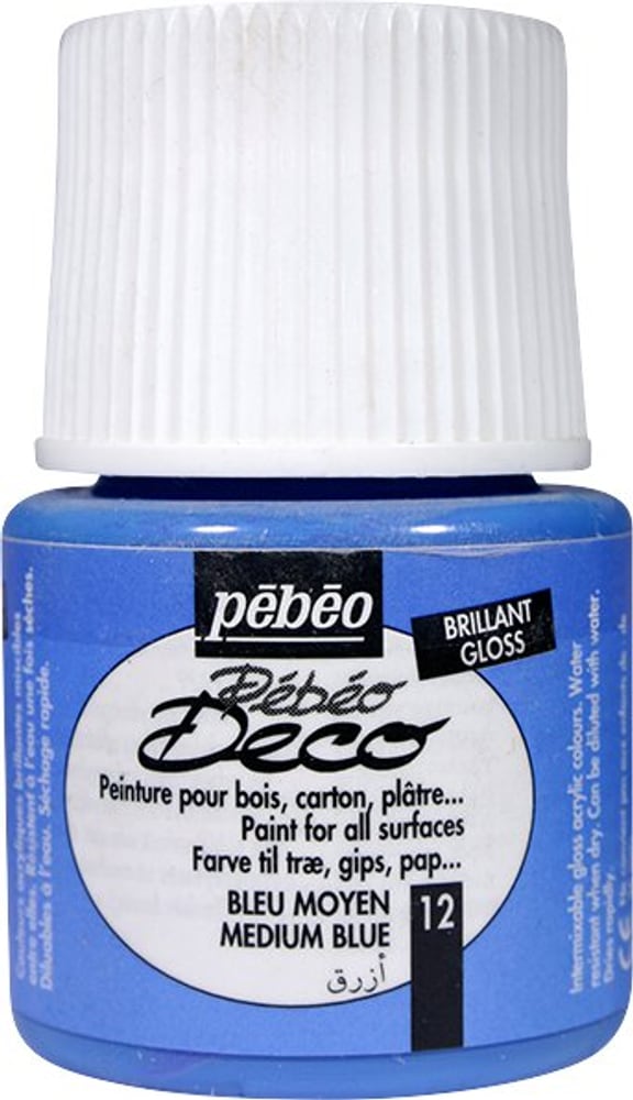 Pébéo Deco bleu moyen brillant Peinture acrylique Pebeo 663513001200 Couleur mittelblau glanz Photo no. 1