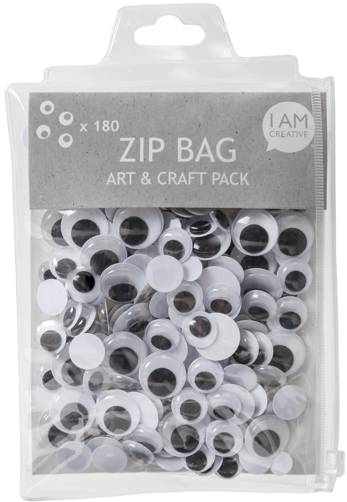 Zip Bag Set d’yeux vacillants, yeux mobiles en plastique à coller, blanc &amp; noir, env. ø 10 à 20 mm, 180 pcs. Yeux écarquillés I AM CREATIVE 666019800000 Photo no. 1