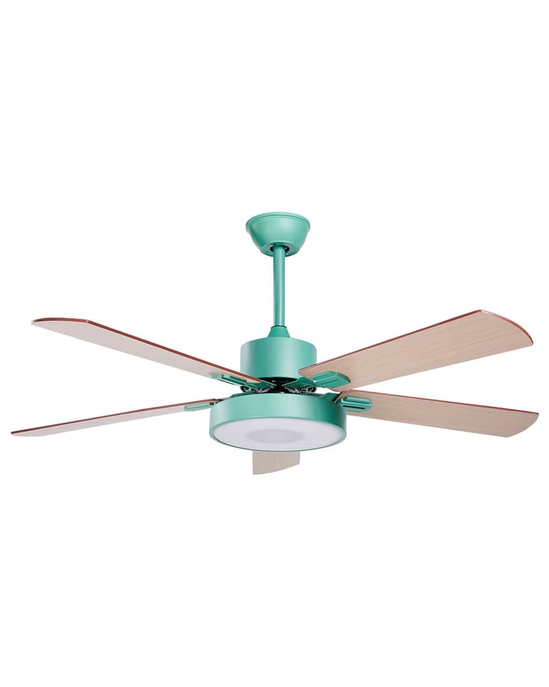 Ventilatore da soffitto con luce verde chiaro e legno chiaro HOOBLE Ventilatore da soffitto Beliani 669700118778 N. figura 1