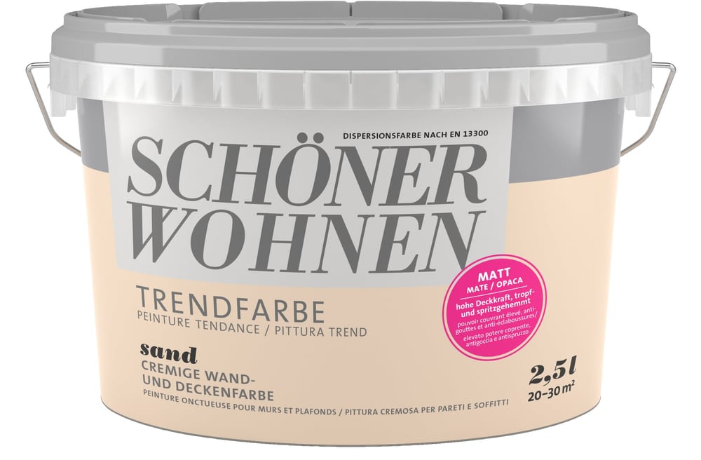 Vernice di tendenza opaca Sand 2.5 l Pittura per pareti Schöner Wohnen 660905200000 Contenuto 2.5 l N. figura 1