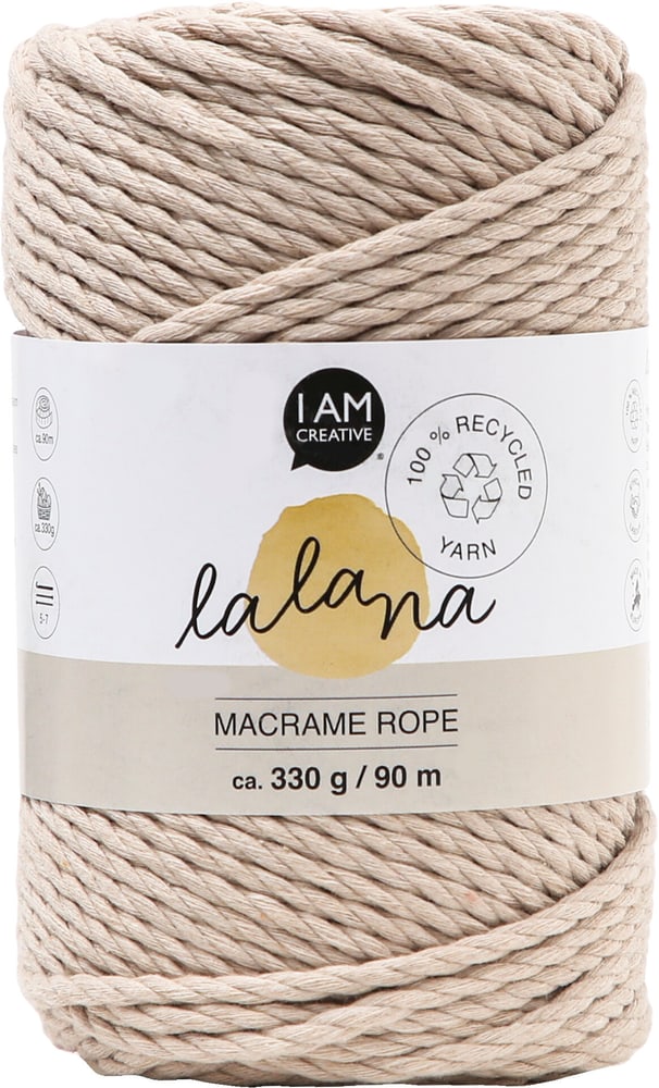 Macrame Rope beige, fil à nouer Lalana pour projets de macramé, pour tisser et nouer, beige, 3 mm x env. 90 m, env. 330 g, 1 écheveau groupé Fil de macramé 668362800000 Photo no. 1