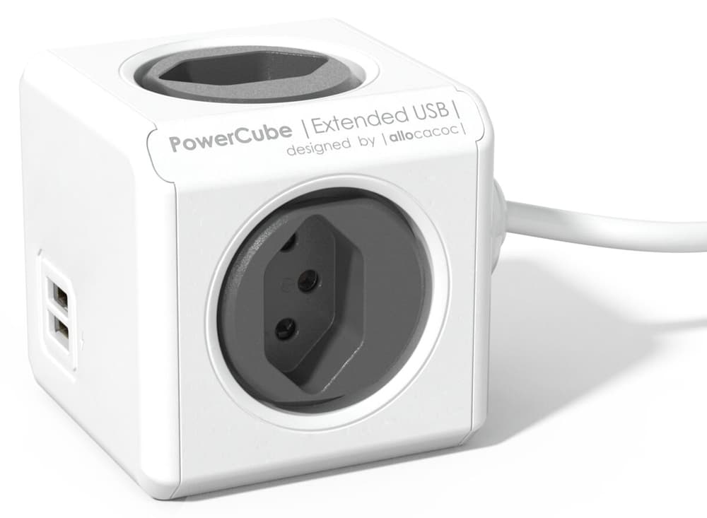 PowerCube USB, 4xT13, 2x USB-A - max. 2,4A, câble de 3,0m, blanc/gris Bloc multiprises Allocacoc 791050900000 Photo no. 1
