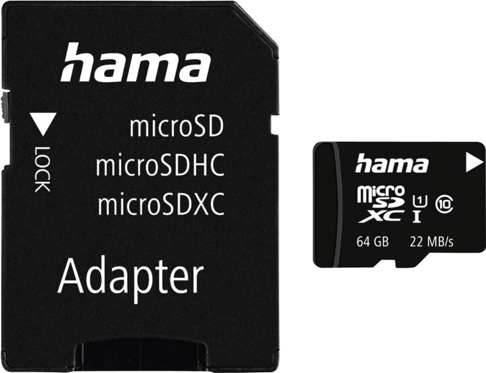 microSDXC 64 GB classe 10 UHS-I 22 MB/s + adaptateur/photo Carte mémoire Hama 785300174303 Photo no. 1