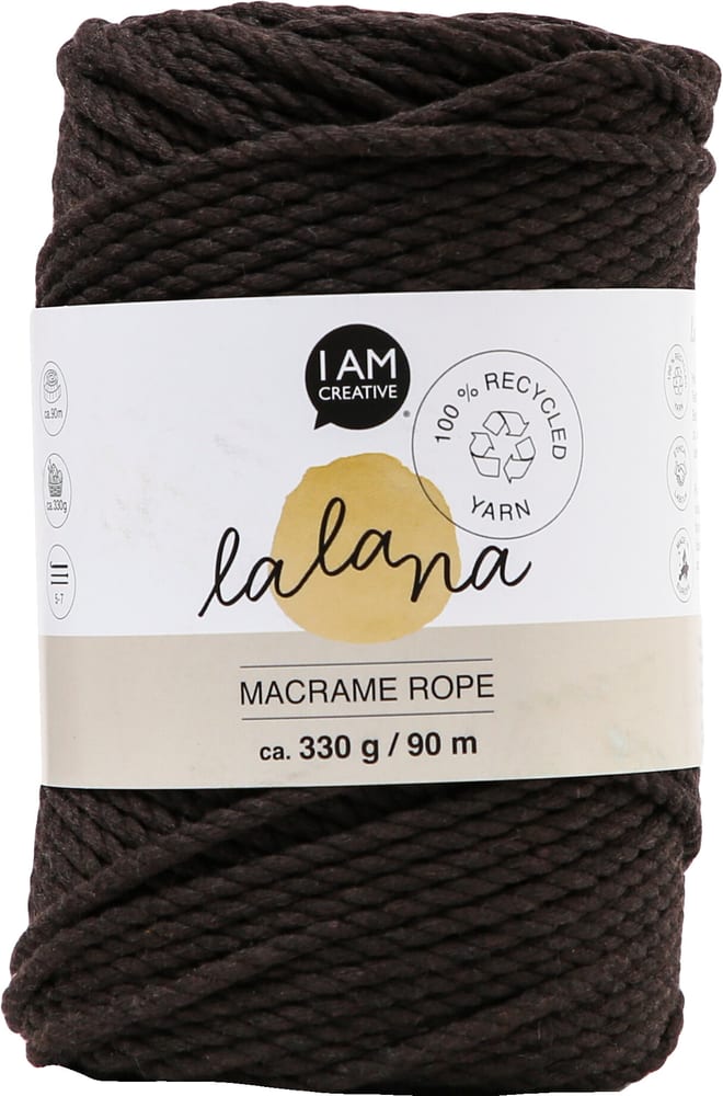 Macrame Rope brown, filato per macramè Lalana per lavorazioni in macramè, intrecci e annodature, marrone, 3 mm x ca. 90 m, ca. 330 g, 1 gomitolo Filato macramè 668363300000 N. figura 1