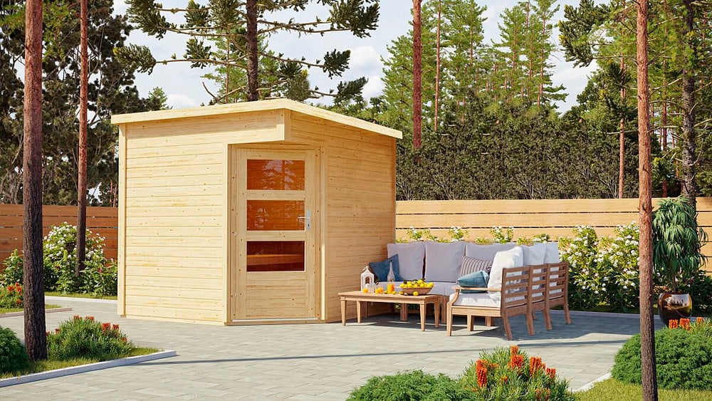 Sauna house Pelle con tetto inclinato naturale, 38 mm, 38 mm Sauna Karibu 647457900000 N. figura 1