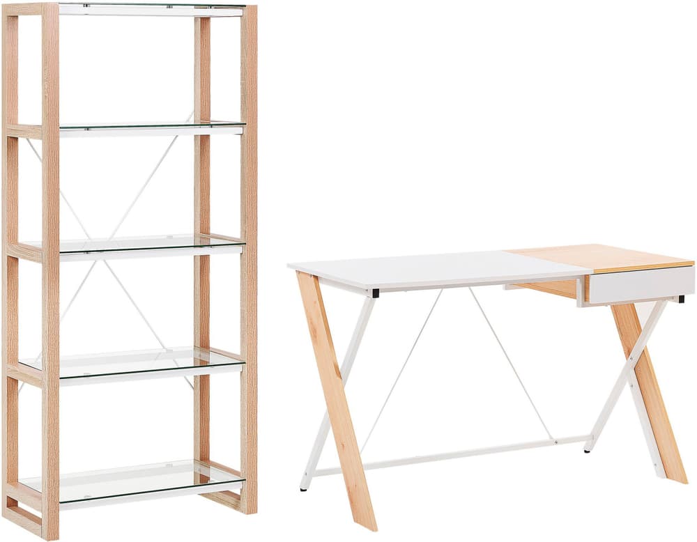 Set di mobili da ufficio legno chiaro e bianco JENKS/HAMDEN Mobili da ufficio Beliani 674741200000 N. figura 1