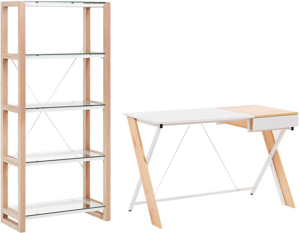 Ensemble pour bureau blanc et bois clair JENKS/HAMDEN Meubles de bureau Beliani 674741200000 Photo no. 1