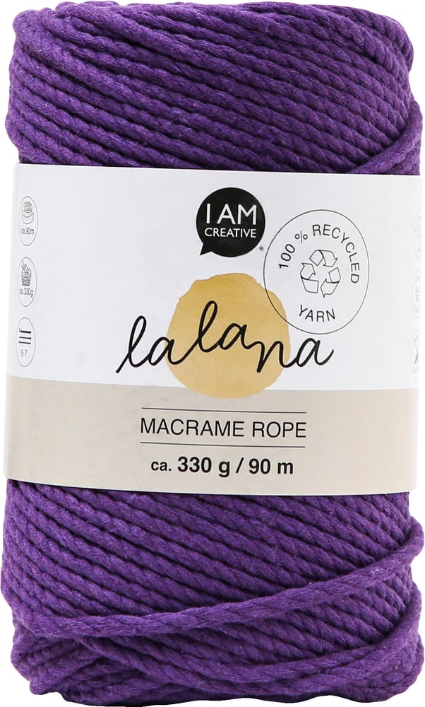 Macrame Rope mauve, Lalana fil à nouer pour projets de macramé, pour tisser et nouer, violet, 3 mm x env. 90 m, env. 330 g, 1 écheveau groupé Fil de macramé 668371700000 Photo no. 1