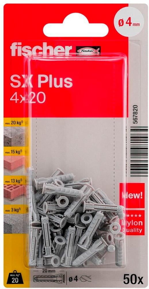 Tassello nylon SX Plus 4 x 20 Tassello ad espansione fischer 605415000000 N. figura 1