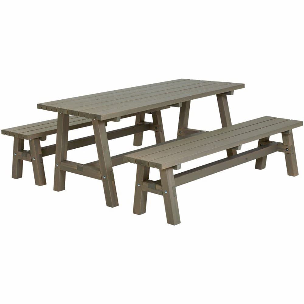 Ensemble de bancs Country 1 table + 2 bancs Couleur traitée gris-brun Table de jardin + banc de jardin PLUS 662211800000 Photo no. 1