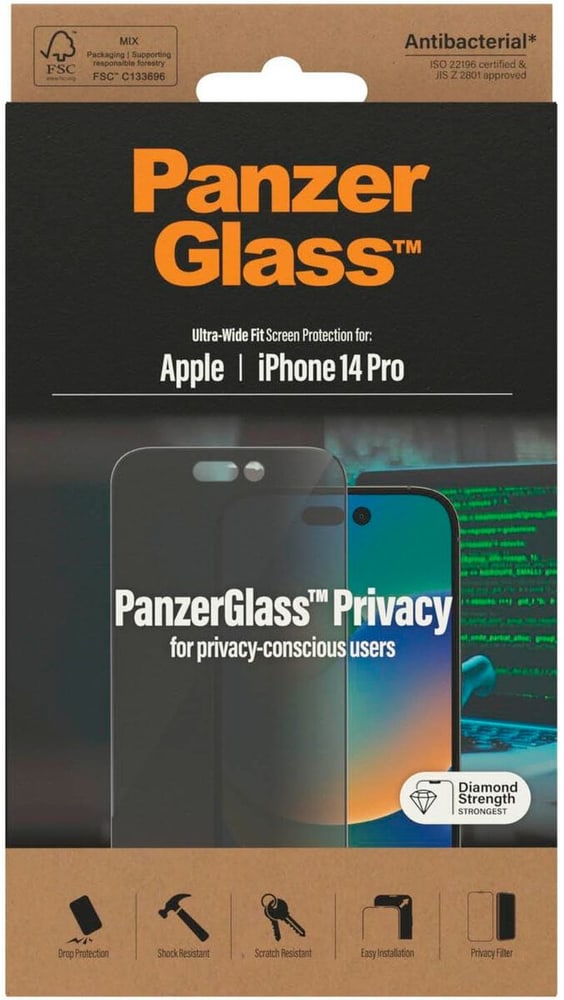 Ultra Wide Fit Privacy iPhone 14 Pro Smartphone Schutzfolie Panzerglass 785300187183 Bild Nr. 1