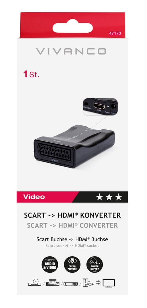 Convertitore Scart -> HDMI® comprensivo di alimentatore Adattatore video Vivanco 77082600000023 No. figura 1
