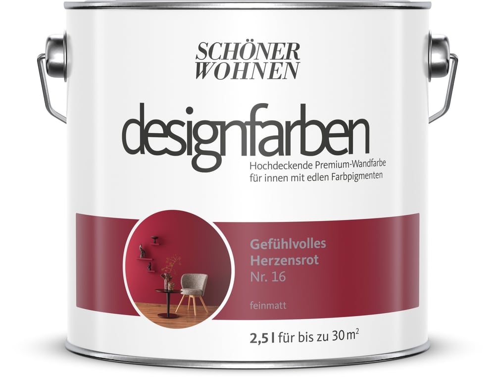 Designfarbe Herzensrot 2,5 l Pittura per pareti Schöner Wohnen 660976300000 Contenuto 2.5 l N. figura 1