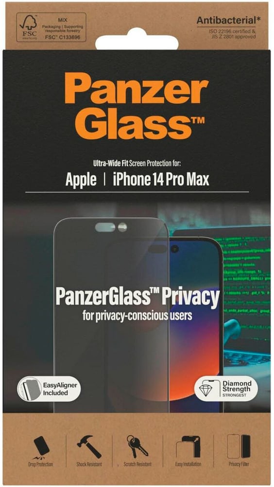 Ultra Wide Fit Privacy iPhone 14 Pro Max Smartphone Schutzfolie Panzerglass 785300187185 Bild Nr. 1